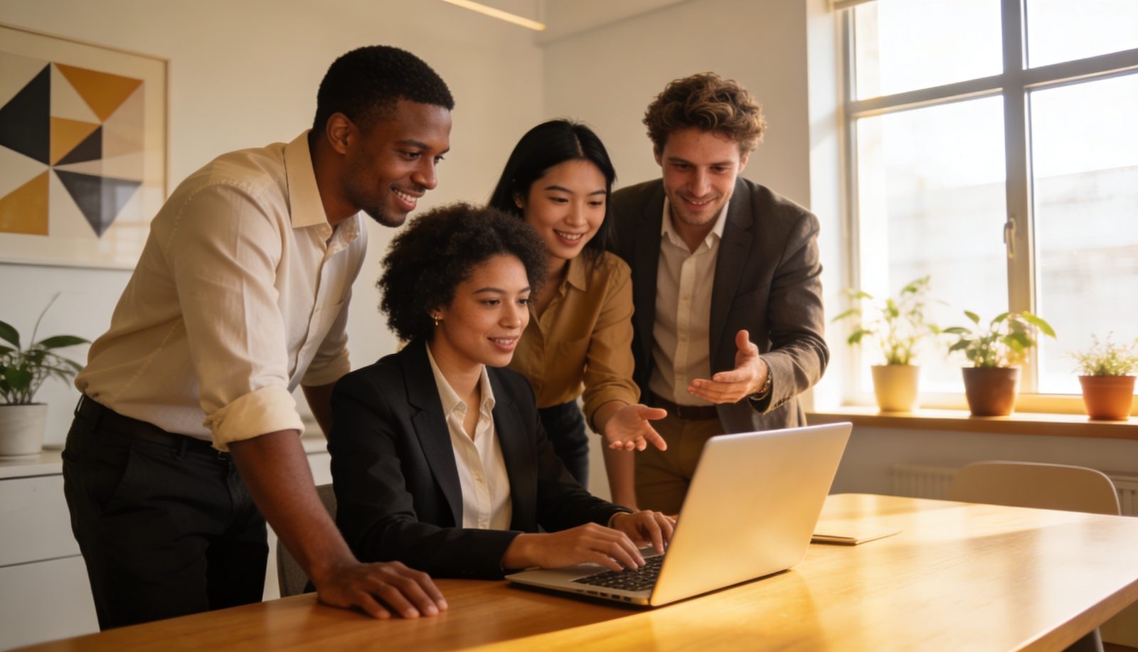 Equipe diversa colaborando em escritório moderno